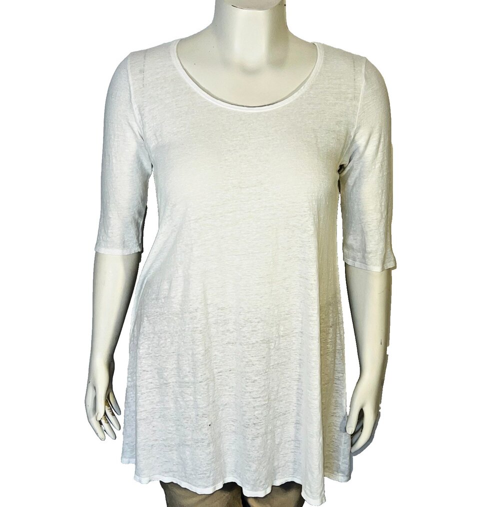 Eileen Fisher Tunic Top Womens Size M White Slub Knit Shirt Sleeve Boat Neck